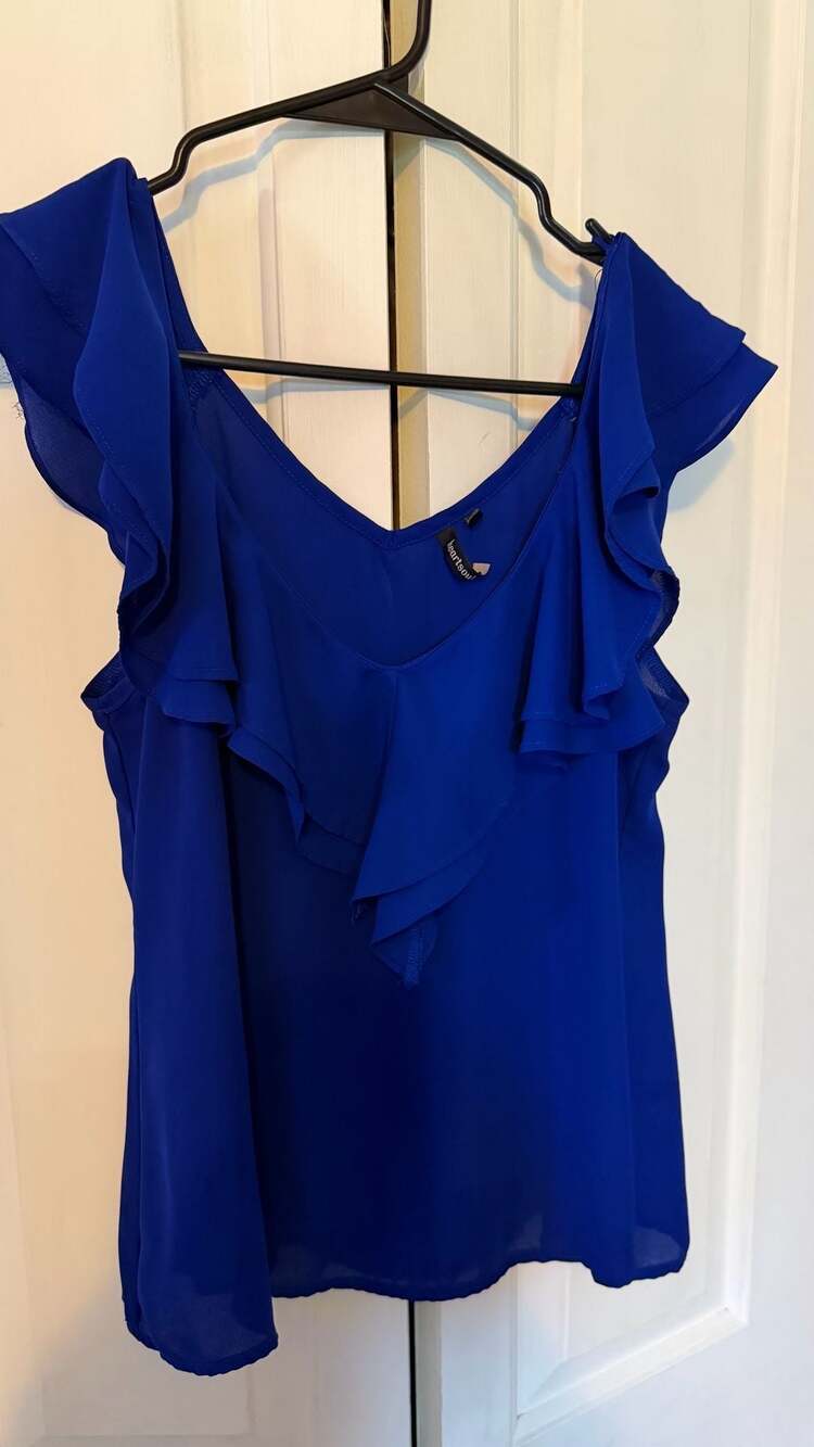 Heartsoul Royal Blue V-Neck Ruffle Sleeveless Blouse Top